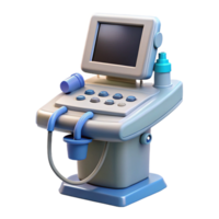 intense extraordinary Ultrasounmachine with monitor, transducer probe, control panel, studio lighting, front view, render, isolateon transparent background,high-resolution product photography artisan png