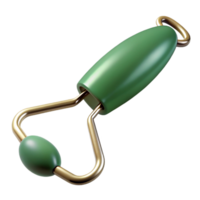 dramatic inspireA jade green face roller, smooth anpolished, showing the metallic sheen, soft lighting, front view, isolateon transparent background,high-resolution product photography png