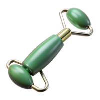 melancholic impressive A jade green face roller, smooth anpolished, showing the metallic sheen, soft lighting, front view, isolateon transparent background,high-resolution product photography top-tier png