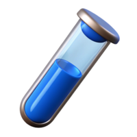 wonderful acclaimeTest tube with clear glass, fillewith blue liquid, rubber stopper, studio lighting, side view, render, isolateon transparent background,high-resolution product photography png