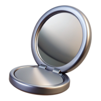 extraordinary industrial A compact mirror with a silver finish, reflecting light, studio lighting, closed, front view, isolateon transparent background,high-resolution product photography premium png