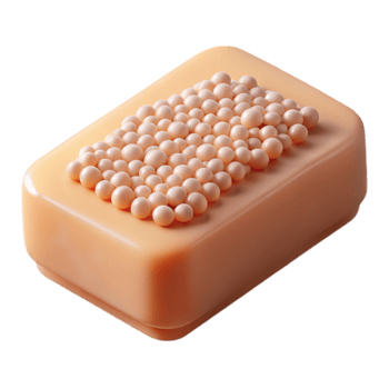 ethereal dazzling A single, perfectly formesoap bar with embeddeexfoliating beads, soft lighting, top-down view, with transparent background,high-resolution product photography studio quality png