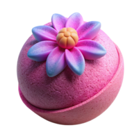 stunning timeless A single, brightly colorebath bomb with embeddeflower petals, texturesurface, studio lighting, isolateon transparent background,high-resolution product photography png