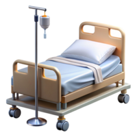dramatic fascinating Hospital bed, adjustable frame, side rails, IV pole, white linens, studio lighting, photorealistic, isolateon transparent background,high-resolution product photography detailed png