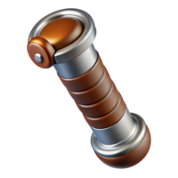 exquisite remarkable Chrome anleather motorcycle handlebar grip logo with realistic texture, studio lighting, side view, isolateon transparent background,high-resolution product photography png