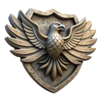 hypnotic peaceful baroque Intricately carvestone logo depicting an eagle, weatheretexture, dramatic lighting, isolateon transparent background,high-resolution product photography fine detail png