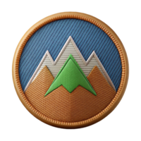 sumptuous distinctive Woven fabric patch logo with a mountain range design, detailestitching, natural lighting, front view, isolateon transparent background,high-resolution product photography png
