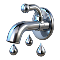 dramatic pristine Chrome faucet logo with water droplets, reflective finish, studio lighting, front view, with transparent background,high-resolution product photography perfect clarity png