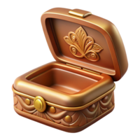 mesmerizing energetic baroque Engravewooden jewelry box logo with ornate detailing, matte finish, soft lighting, slightly open, with transparent background,high-resolution product photography original png