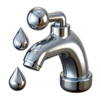 joyful picturesque Chrome faucet logo with water droplets, reflective finish, studio lighting, front view, with transparent background,high-resolution product photography genuine png