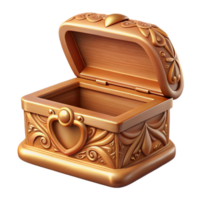 fascinating unparalleleEngravewooden jewelry box logo with ornate detailing, matte finish, soft lighting, slightly open, with transparent background,high-resolution product photography png
