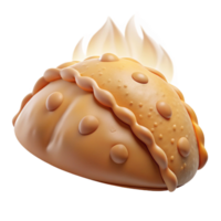 stunning unforgettable Calzone, foldepizza dough, visible steam, studio lighting, front view, isolateon transparent background,high-resolution product photography png