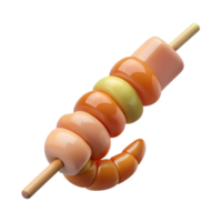 unforgettable baroque Shrimp kebab, succulent seafood, glossy finish, studio lighting, top-down view, isolateon transparent background,high-resolution product photography authentic png