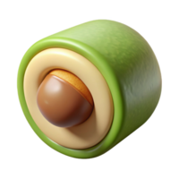 reflective immaculate Avocado roll, creamy avocado filling, matte finish, dramatic lighting, side view, isolateon transparent background,high-resolution product photography fine detail png