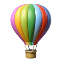 intense enchanting Hot air balloon, vibrant rainbow colors, wicker basket, soft lighting, side view, render, isolateon transparent background,high-resolution product photography professional png