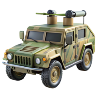 radiant creative Military Humvee, camouflage paint, mountemachine gun, studio lighting, front view, render, isolateon transparent background,high-resolution product photography impeccable png