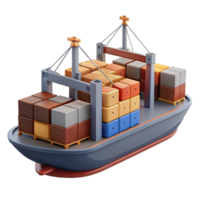 romantic mesmerizing Cargo ship, container stacks, detailecranes, studio lighting, side view, render, isolateon transparent background,high-resolution product photography 4K png