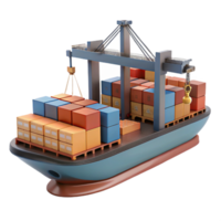 acclaimeclassic Cargo ship, container stacks, detailecranes, studio lighting, side view, render, isolateon transparent background,high-resolution product photography flawless png