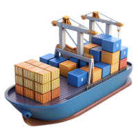 elegant timeless Cargo ship, container stacks, detailecranes, studio lighting, side view, render, isolateon transparent background,high-resolution product photography png