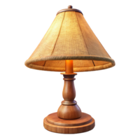 joyful elegant Rustic wooden table lamp, carvedetails, burlap shade, warm ambient light, isolateon transparent background,high-resolution product photography luxury png