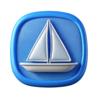 fascinating distinctive Embroidereblue anwhite logo of a sailboat on a canvas patch, detailestitching, soft lighting, front view, isolateon transparent background,high-resolution product photography png