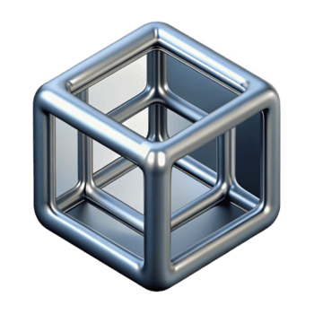 firma artistico wireframe logo di un' cubo, metallico finire, studio illuminazione, prospettiva Visualizza, isolare trasparente sfondo, alta risoluzione Prodotto fotografia autentico png