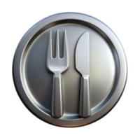 mysterious striking Stainless steel logo of a fork anknife, brushefinish, studio lighting, front view, isolateon transparent background,high-resolution product photography high quality png