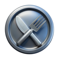 whimsical immaculate Stainless steel logo of a fork anknife, brushefinish, studio lighting, front view, isolateon transparent background,high-resolution product photography crisp png