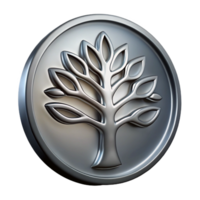 enchanting acclaimeEtchemetal logo of a tree, matte finish, dramatic lighting, side view, with transparent background,high-resolution product photography png