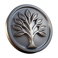 immaculate rare Etchemetal logo of a tree, matte finish, dramatic lighting, side view, with transparent background,high-resolution product photography png