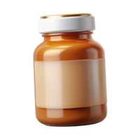 coveteminimalist Pill bottle, amber glass, with childproof cap, white label, studio lighting, front view, isolateon transparent background,high-resolution product photography crisp png