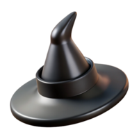 magnificent organic Black plastic witch's hat with pointetip anwide brim, glossy finish, soft lighting, icon style, isolateon transparent background,high-resolution product photography sharp png