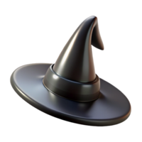 dynamic beautiful Black plastic witch's hat with pointetip anwide brim, glossy finish, soft lighting, icon style, isolateon transparent background,high-resolution product photography impeccable png