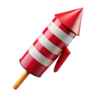 radiant inspireSingle firework rocket, reanwhite stripebody, pointetip, fuse visible, studio lighting, side view, isolateon transparent background,high-resolution product photography png