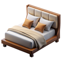 passionate gorgeous Plush king-size bed, white linen sheets, multiple pillows, wooden frame, soft lighting, isolateon transparent background,high-resolution product photography high quality png
