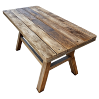 dazzling organic Rustic wooden dining table, weatherefinish, iron legs, top-down view, dramatic lighting, isolateon transparent background,high-resolution product photography top-tier png
