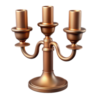 beautiful unforgettable Three-armebronze candelabra with a simple, elegant design, matte finish, dramatic lighting, side view, isolateon transparent background,high-resolution product photography png
