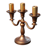 extraordinary celebrateThree-armebronze candelabra with a simple, elegant design, matte finish, dramatic lighting, side view, isolateon transparent background,high-resolution product photography png