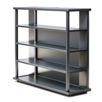 beautiful elegant Modern metal bookshelf, minimalist design, black finish, studio lighting, side view, isolateon transparent background,high-resolution product photography museum quality png