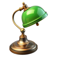 alluring rustic Antique desk lamp with a green glass shade ana brass base, vintage style, soft lighting, with transparent background,high-resolution product photography sharp png