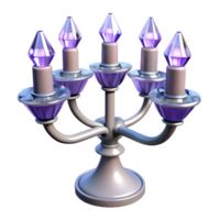 reflective serene Seven-armecrystal candelabra with sparkling facets, dramatic lighting, side view, with transparent background,high-resolution product photography precision png