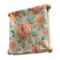 timeless urban Square tapestry with a floral pattern in pastel colors, texturelinen, studio lighting, front view, isolateon transparent background,high-resolution product photography studio quality png