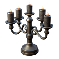 alluring unparalleleNine-armewrought iron candelabra with a rustic design, matte black finish, dramatic lighting, side view, isolateon transparent background,high-resolution product photography png
