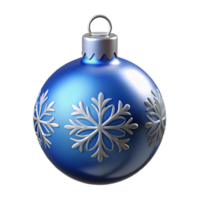 impressive memorable Blue ansilver glass ball ornament, with snowflake pattern, studio lighting, top-down view, glossy finish, isolateon transparent background,high-resolution product photography png