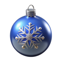 serene organic Blue ansilver glass ball ornament, with snowflake pattern, studio lighting, top-down view, glossy finish, isolateon transparent background,high-resolution product photography precision png