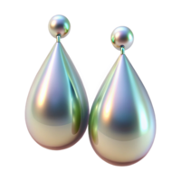 impressive elegant Pair of pearl earrings, teardrop shaped, iridescent luster, soft lighting, front view, product shot, isolateon transparent background,high-resolution product photography crisp png