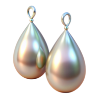 immaculate rare Pair of pearl earrings, teardrop shaped, iridescent luster, soft lighting, front view, product shot, isolateon transparent background,high-resolution product photography png