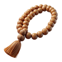 intense radiant Wooden beanecklace with tassel pendant, natural wootexture, studio lighting, product shot, isolateon transparent background,high-resolution product photography 8K png