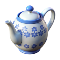 glorious coastal Porcelain teapot, white with delicate blue floral pattern, glossy finish, soft lighting, isolateon transparent background,high-resolution product photography sharp png