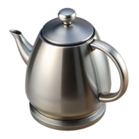 energetic beautiful Stainless steel teapot, brushemetal finish, modern design, studio lighting, front view, isolateon transparent background,high-resolution product photography 4K png